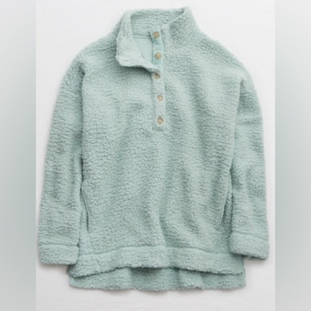 Aerie cloud Sherpa oversized button pullover